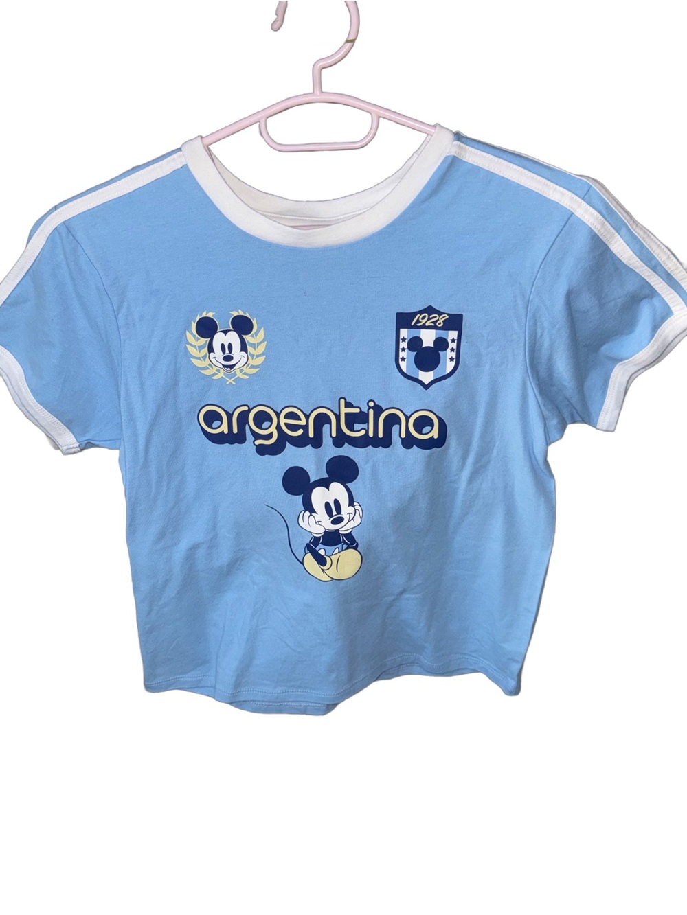 Disney Argentina Mickey Mouse Light Blue & White Short Sleeve Tee